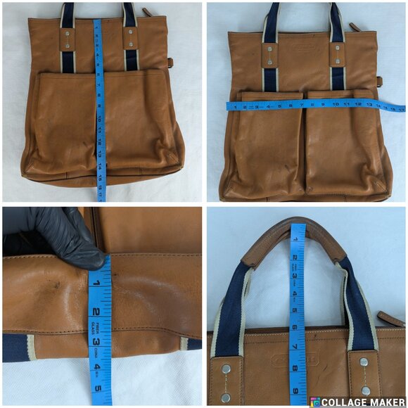 Coach Brown 2-Way Shoulder & Tote Brown Leather Bag Heritage Stripe Made Vietnam - Picture 16 of 16